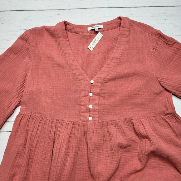Madewell Lightspun Colette Mini Dress Rose Red Gauze Tiered Baby Doll Small 6 - Picture 5 of 11